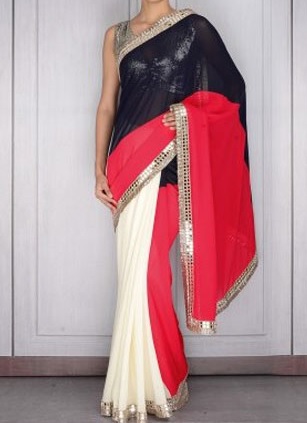 Contrasting color pleats saree