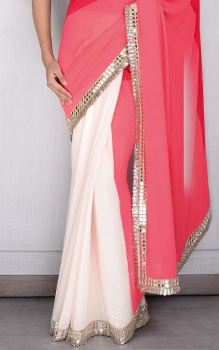 Contrasting color pleats saree