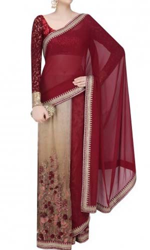 Contrasting color pleats saree