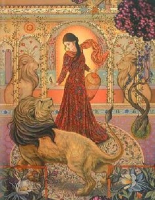 Lion and woman